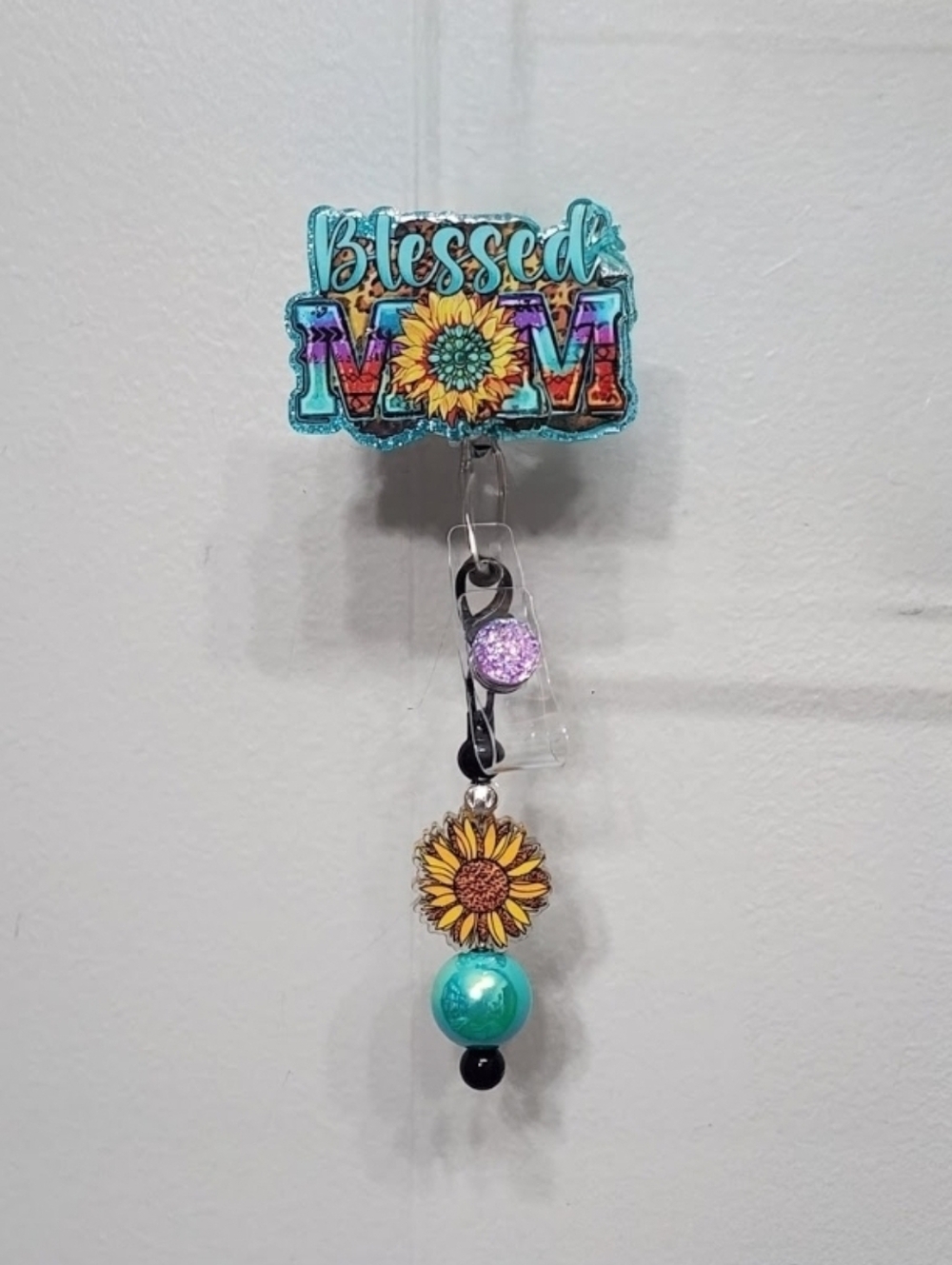 Blessed Mom‎ Badge Reel Sunflower Retractable Alligator Clip ID Holder Gift